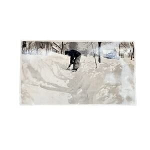 Vtg Man Shoveling Snow Original Monochrome Photography Found Snapshot